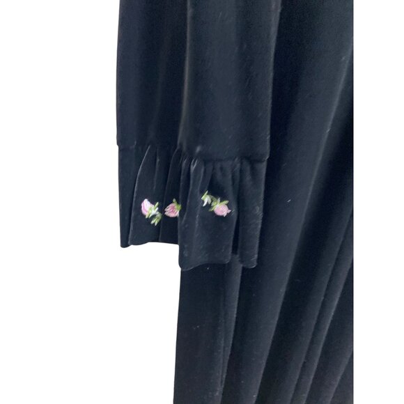 Oscar De La Renta Pink Label Velvet Embroidered Housecoat Black Size L Glam Cozy - Picture 8 of 13